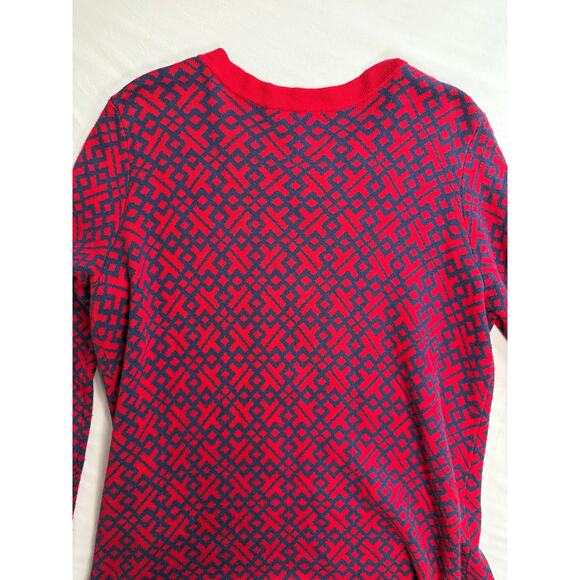 Lands End Red Navy Geometric Long Open Front Cardigan 14W/0X - Picture 9 of 12